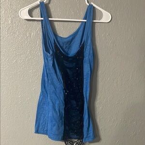Medium Blue Sleeveless Top with Sequin Detail